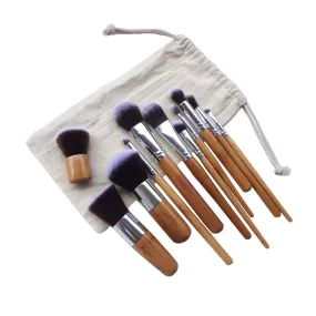 11 Pieces Bamboo Make Up Brush Set   Cosmetics Bag