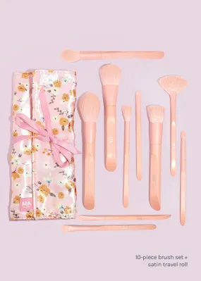 AOA Matte Rose Brush Set   Satin Travel Roll