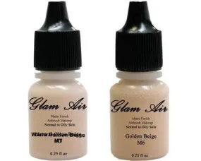 Glam Air Airbrush Makeup Foundations Set Two  M6 Golden Beige And M7 Warm Golden Beige  for Flawless Looking Skin Matte Finish For Normal to Oily Skin (Water Based)0.25oz Bottles