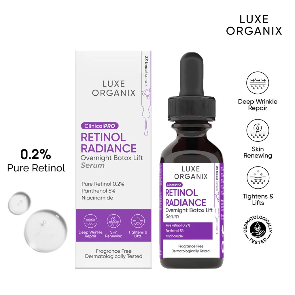 Luxe Organix ClinicalPRO Retinol Radiance Overnight Botox Lift Serum 30ml