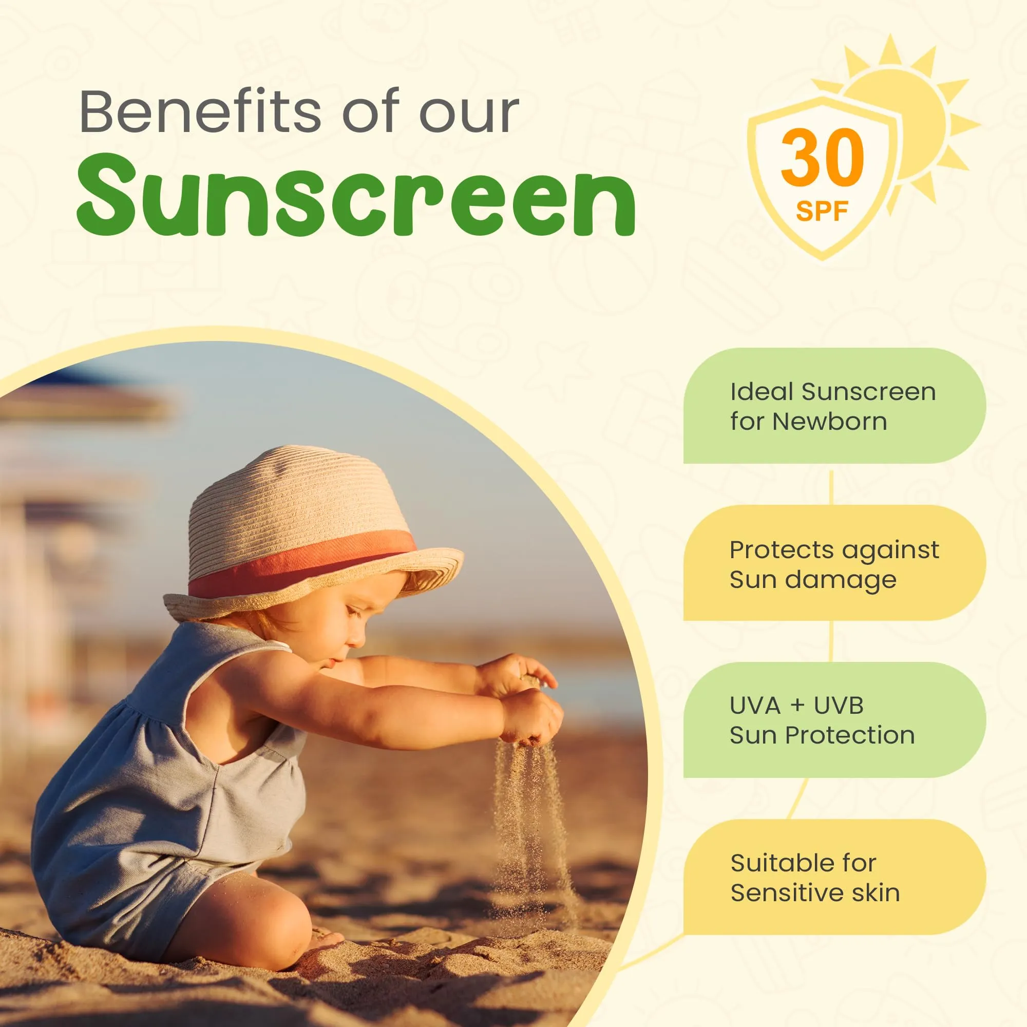 Mother Sparsh Natural Baby Sunscreen Lotion with SPF 30  For UVA & UVB Protection | Plant derived 95% Bio Based Ingredients - 100ml