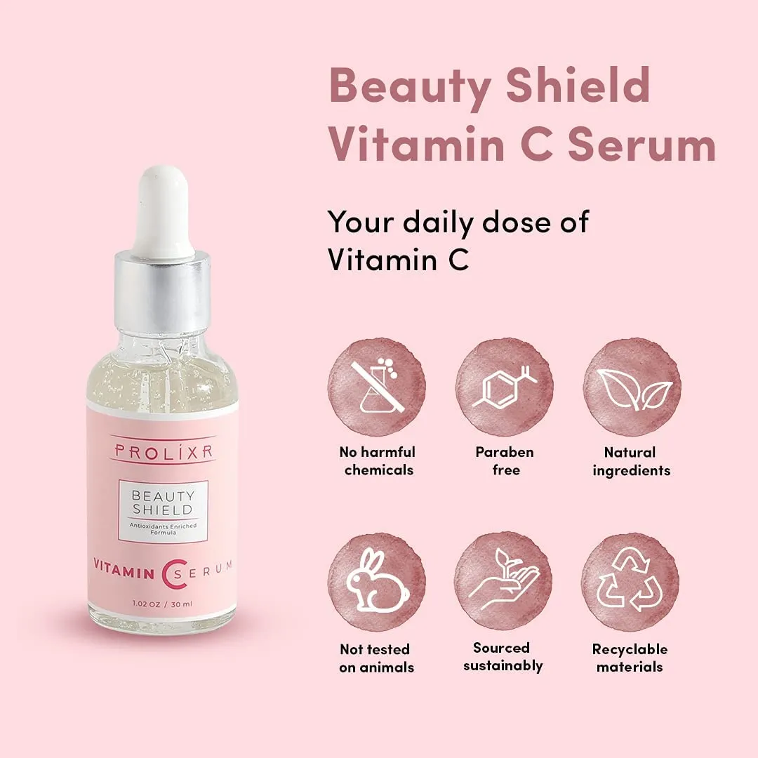 Prolixr Beauty Shield Vitamin C Face Mini Serum - Glowing Skin | Brightening | Pigmentation | Hyaluronic Acid Infused - 10ml - Travel Size (Pack of 2)