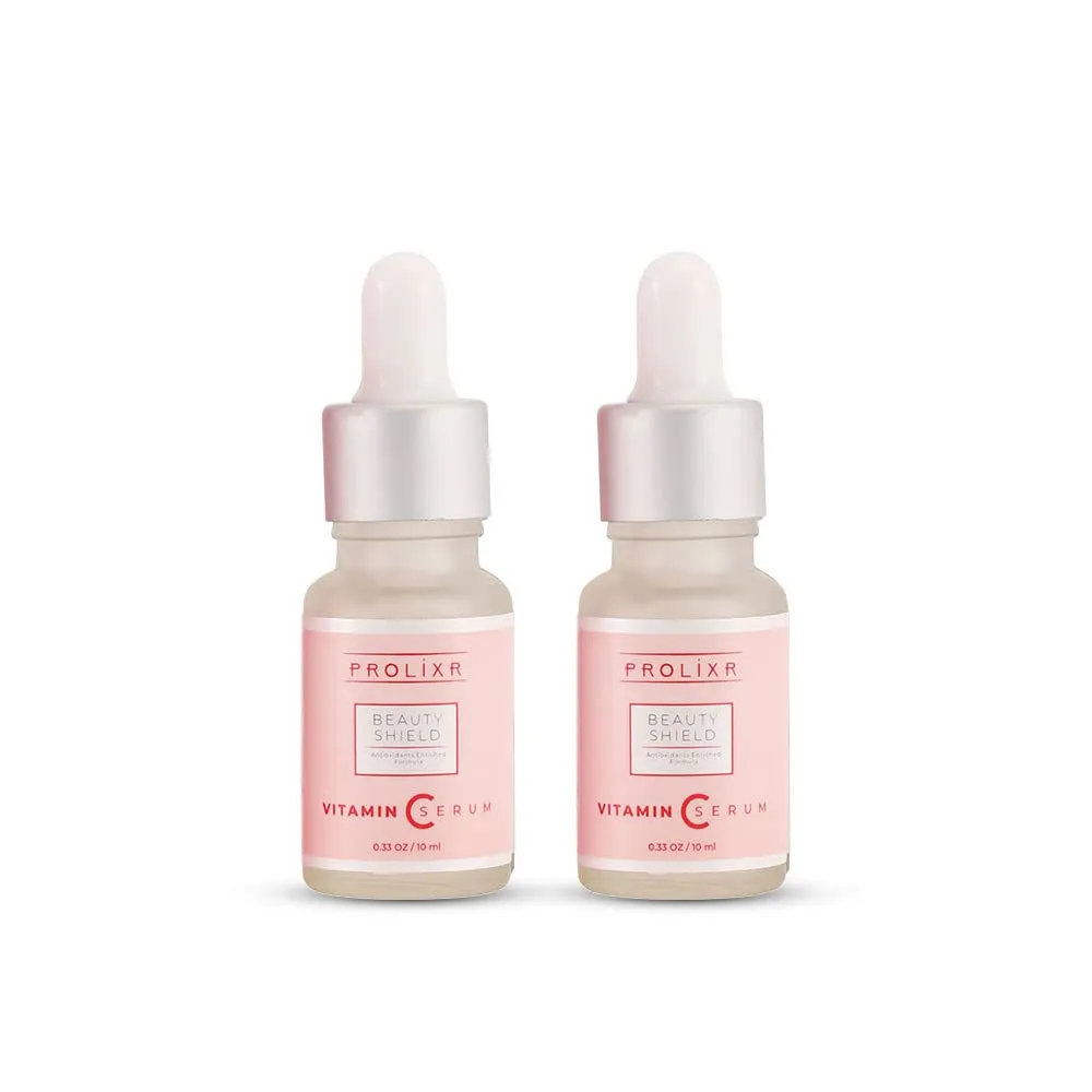 Prolixr Beauty Shield Vitamin C Face Mini Serum - Glowing Skin | Brightening | Pigmentation | Hyaluronic Acid Infused - 10ml - Travel Size (Pack of 2)