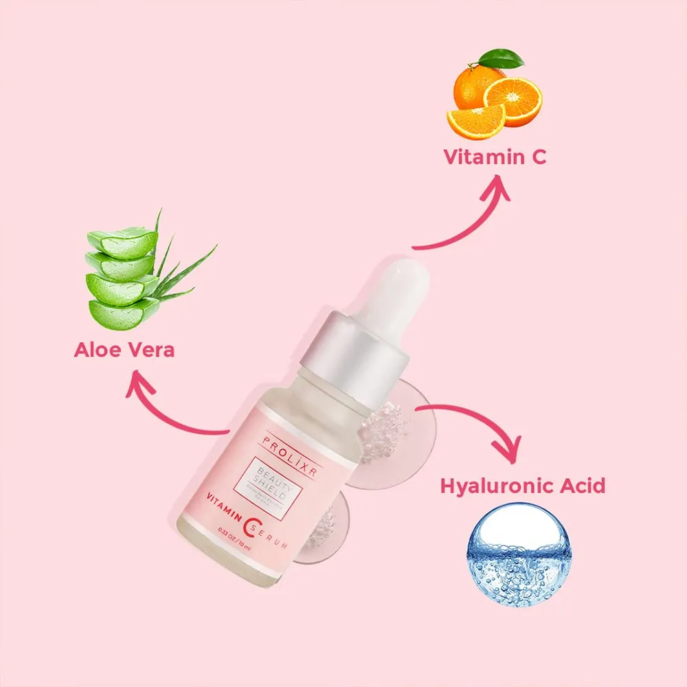 Prolixr Beauty Shield Vitamin C Face Mini Serum - Glowing Skin | Brightening | Pigmentation | Hyaluronic Acid Infused - 10ml - Travel Size (Pack of 2)