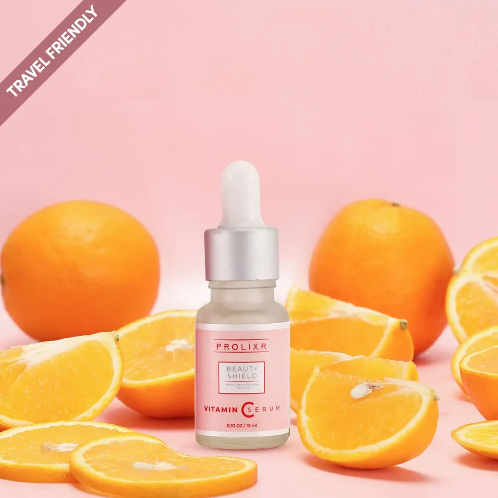 Prolixr Beauty Shield Vitamin C Face Mini Serum - Glowing Skin | Brightening | Pigmentation | Hyaluronic Acid Infused - 10ml - Travel Size (Pack of 2)