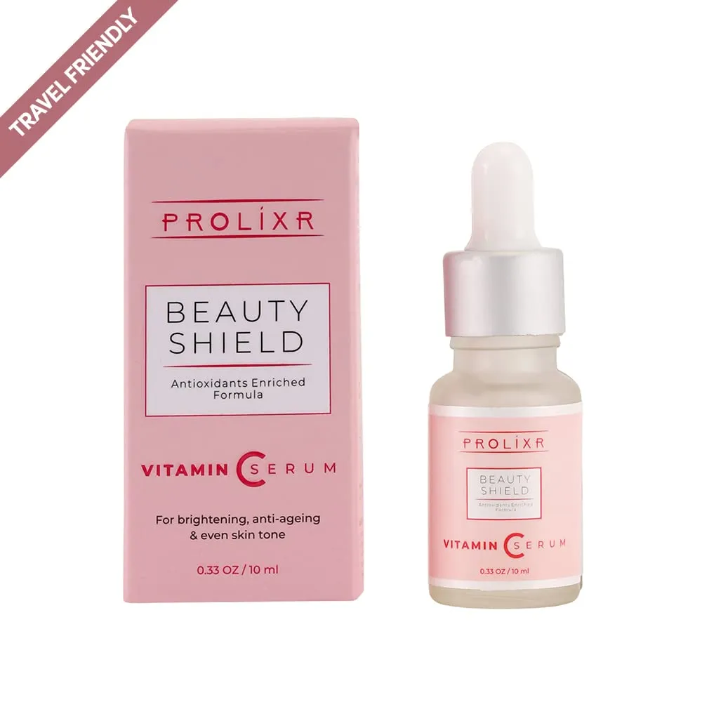 Prolixr Beauty Shield Vitamin C Face Mini Serum - Glowing Skin | Brightening | Pigmentation | Hyaluronic Acid Infused - 10ml - Travel Size (Pack of 2)