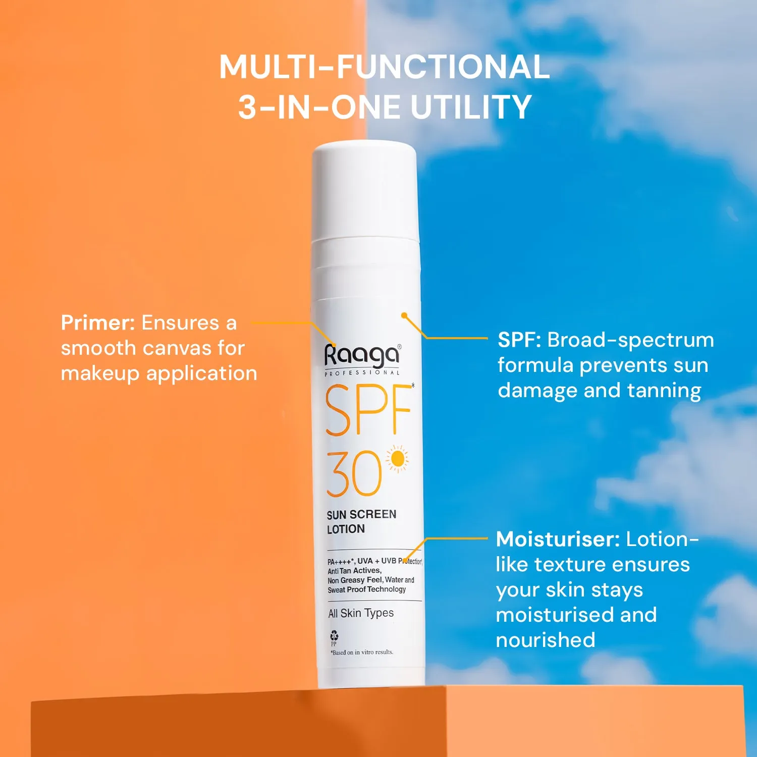 Raaga Professional SPF 30 Sunscreen Lotion | PA    , UVA   UVB Protection, Anti Tan Activities, Non-Greasy Feel, Water and Sweat Proof Technology (55 ml)