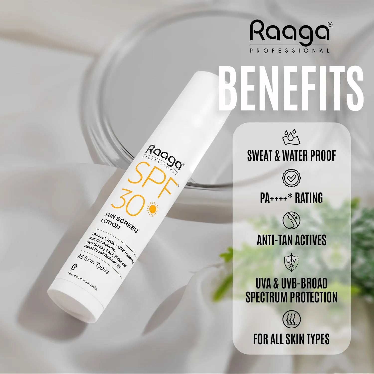 Raaga Professional SPF 30 Sunscreen Lotion | PA    , UVA   UVB Protection, Anti Tan Activities, Non-Greasy Feel, Water and Sweat Proof Technology (55 ml)