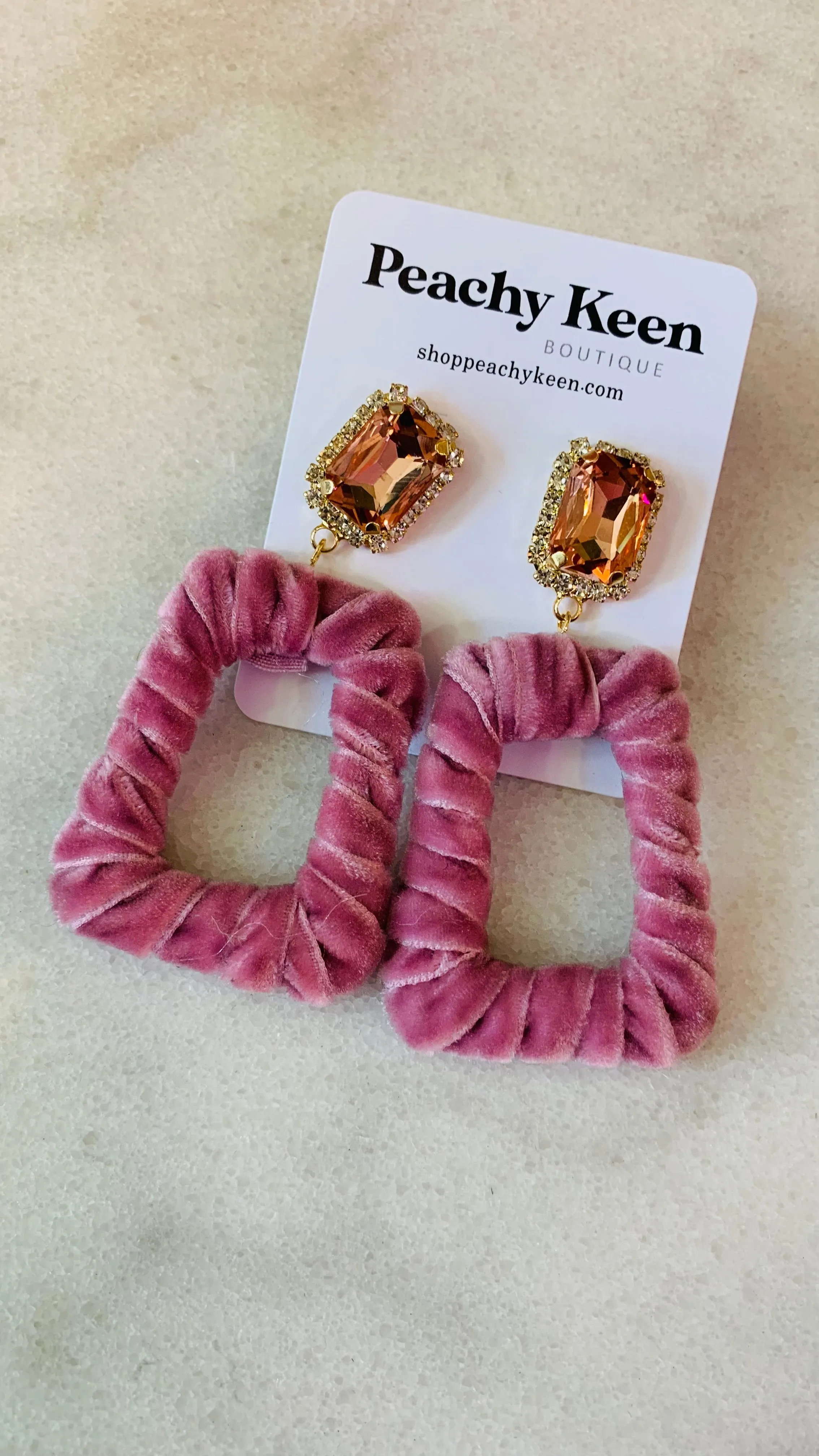 Taylor Velvet Rhinestone Earrings, Blush