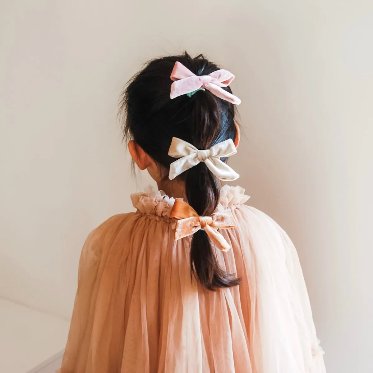 Velveteen Velvet Bow Children's Hair Clips - Blush